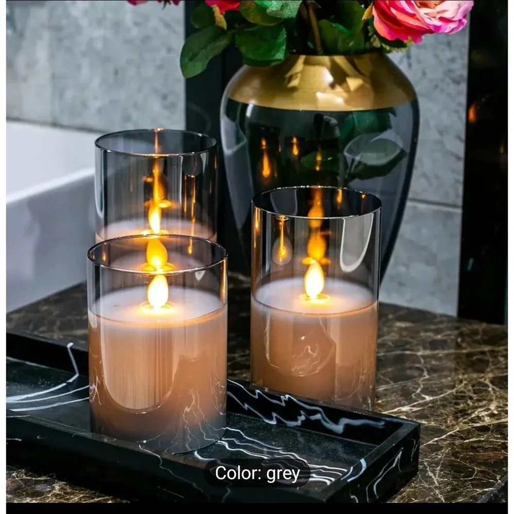 Acrylic Flameless Candles with Remote &‎ Timer, 3 Pack Dimmable Flickering LED